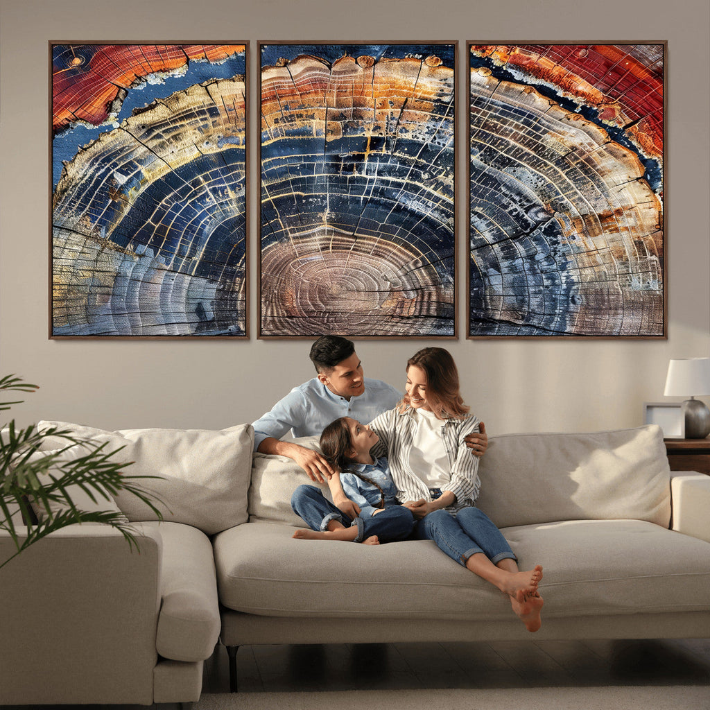 Tree Rings Wall Art Canvas Print, Framed Petrified Wood Art, Modern Rustic Decor