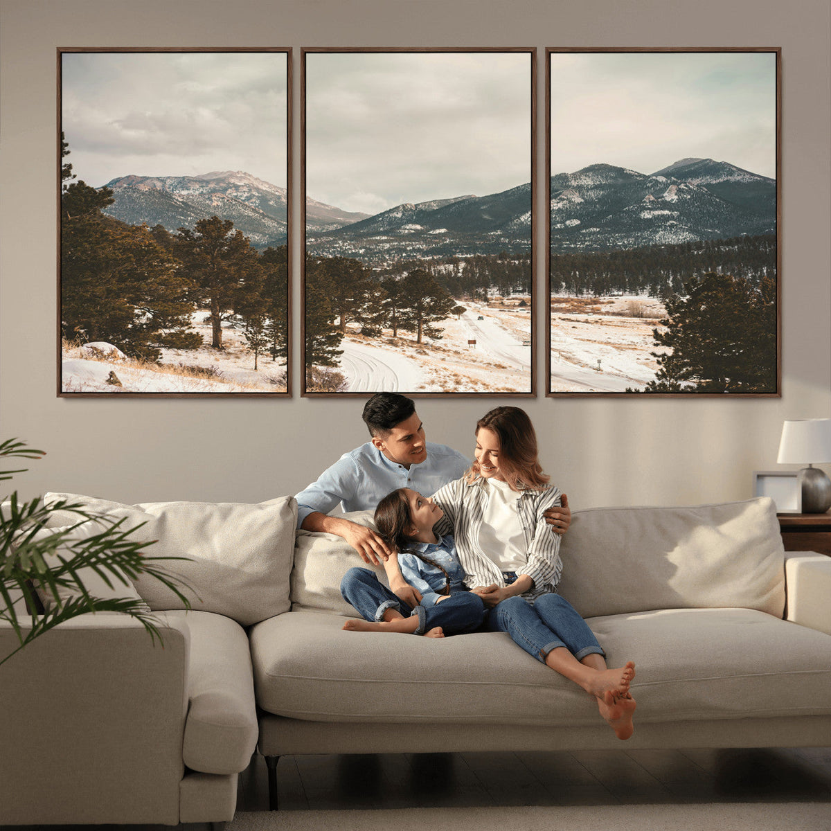 Mountain Landscape Wall Art Canvas Print, Framed Snowy Peaks Alpine Winter