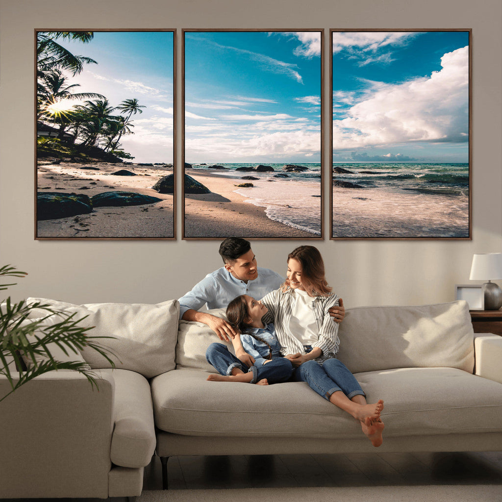 Tropical Beach Wall Art Canvas Print, Framed Ocean Waves Relaxing Seascape