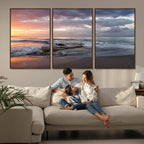 Golden Hour Wall Art Canvas Print, Framed Tranquil Waves Beach Sunset