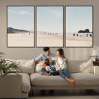 Minimalist Beach Wall Art Canvas Print, Framed Coastal Serenity Soft Sand