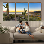 Saguaro Cactus Wall Art Canvas Print, Framed Desert Sunset Southwestern