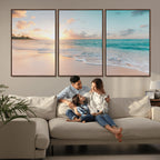 Beach Sunset Wall Art Canvas Print, Framed Ocean Waves Summer Escape