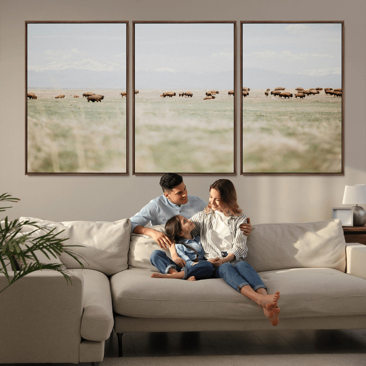Bison Herd Wall Art Canvas Print, Framed Western Ranch Nature Scene