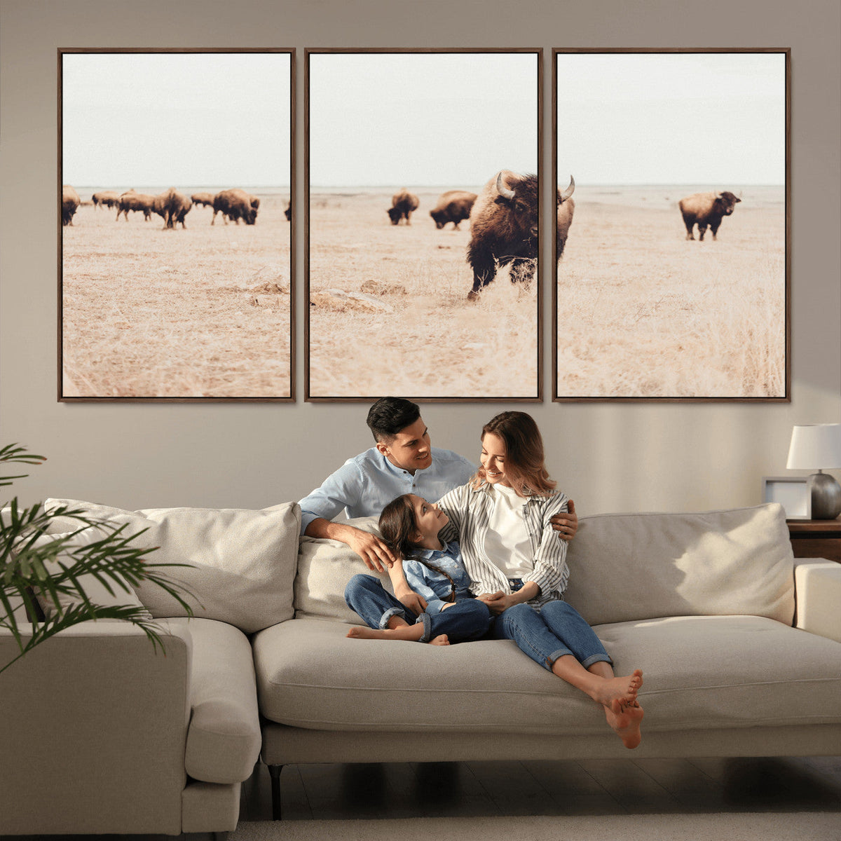 Bison Herd Wall Art Canvas Print, Framed Western Prairie Serenity