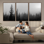 Misty Pines Wall Art Canvas Print, Framed Woodland Minimalist Black and White