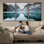Mountain Lake Wall Art Canvas Print, Framed Toblacher See Winter Wonderland