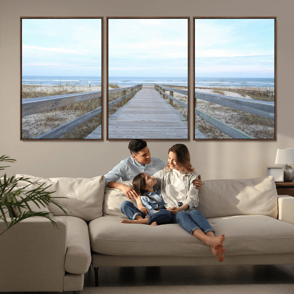 Beach Boardwalk Wall Art Canvas Print, Framed Coastal Serenity Ocean View