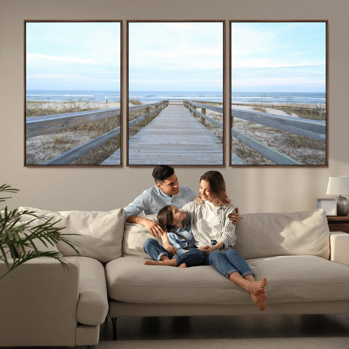 Beach Boardwalk Wall Art Canvas Print, Framed Coastal Serenity Ocean View
