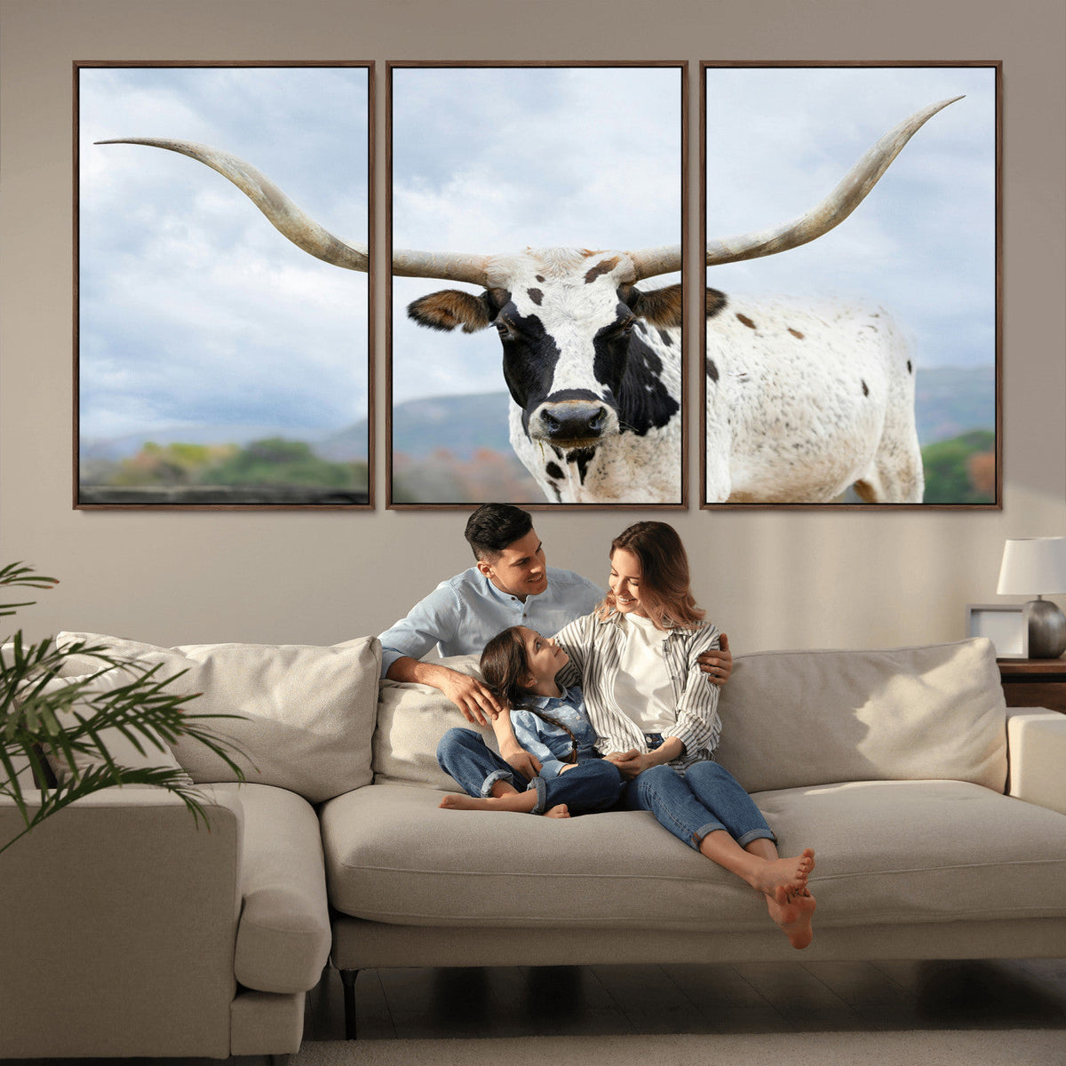 Texas Longhorn Wall Art Canvas Print, Framed Western Rustic Farmhouse