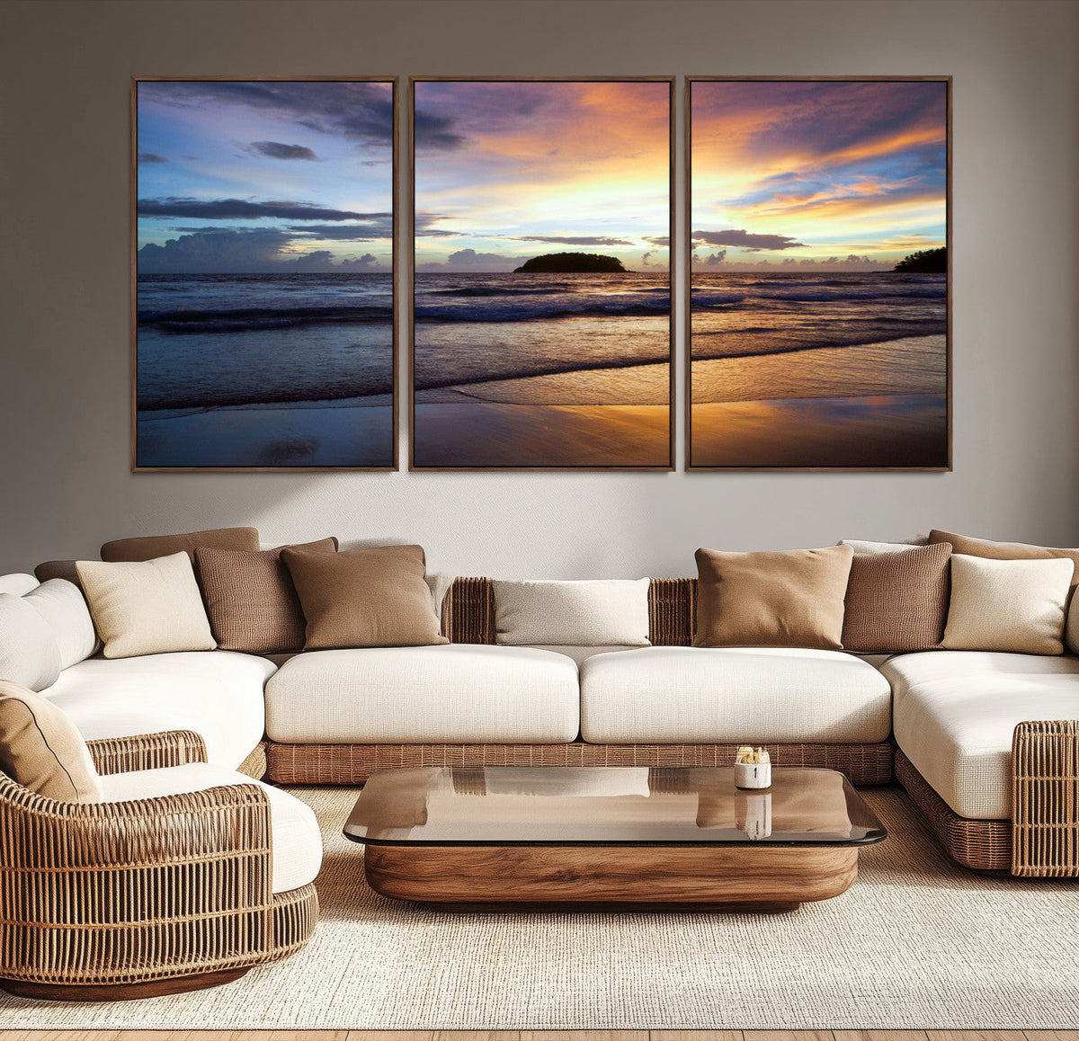 Beach Sunset Wall Art Canvas Print, Tropical Ocean Waves