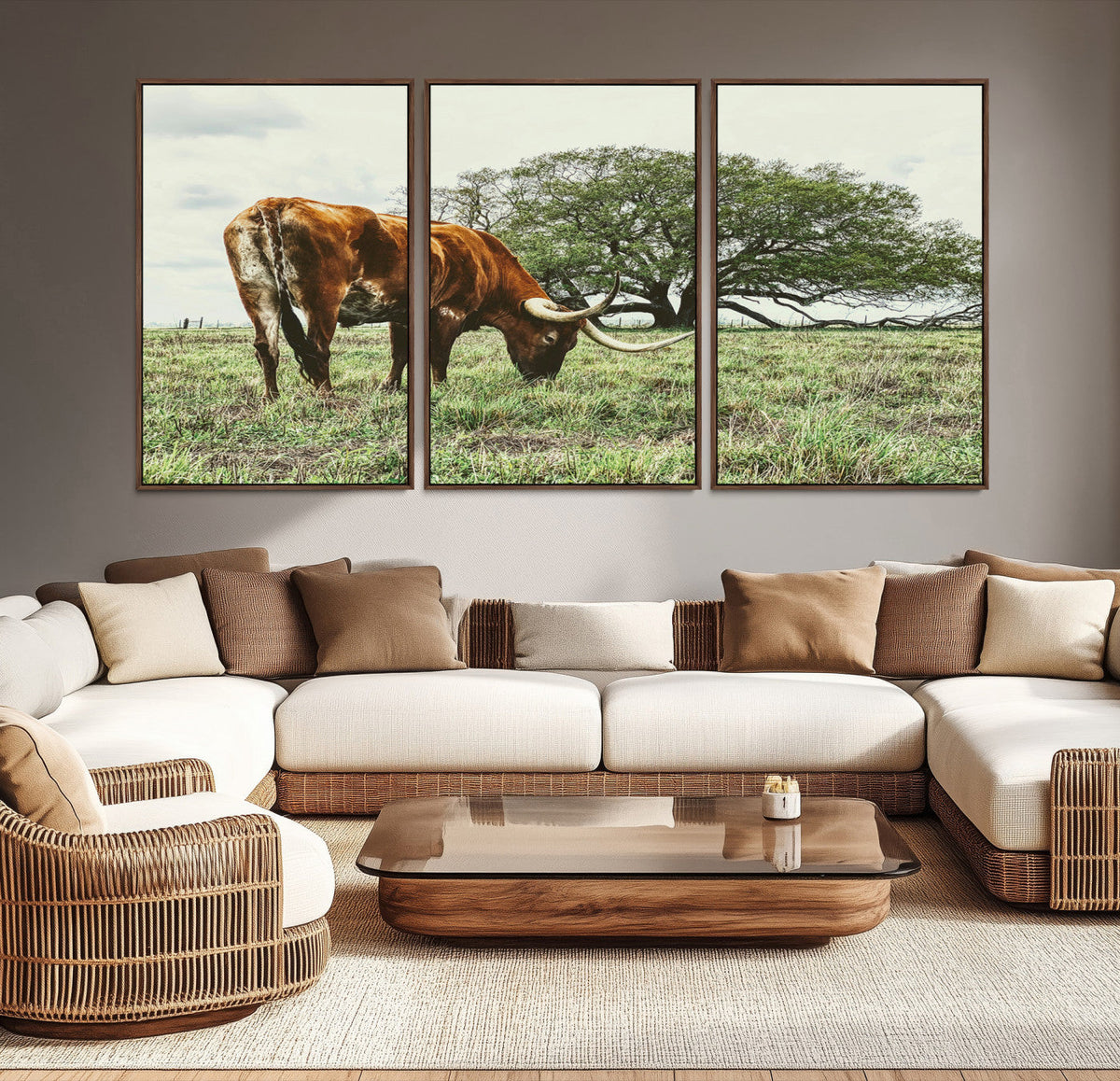 Texas Longhorn Wall Art Canvas Print, Rustic Western Ranch
