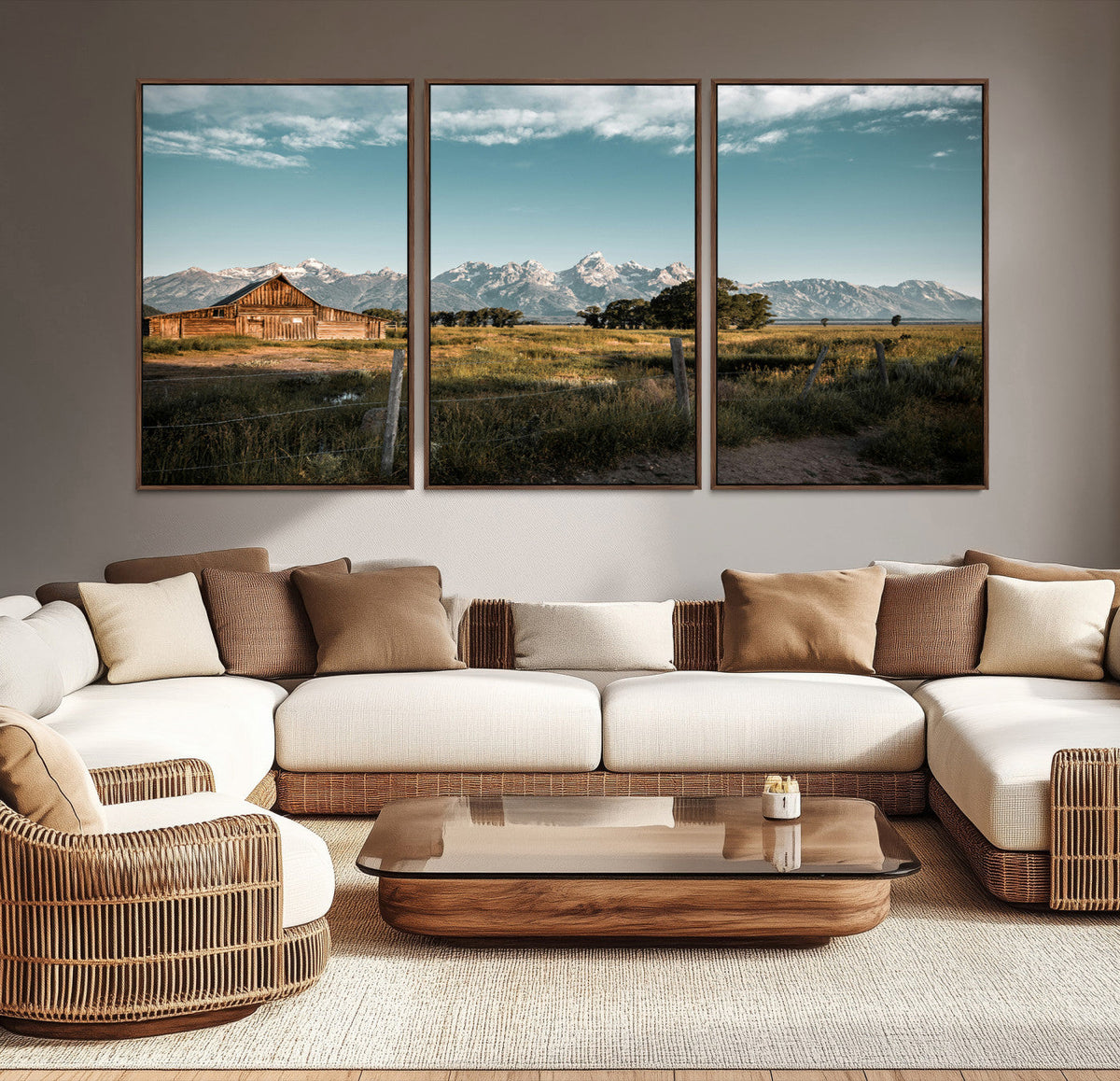 Rustic Farmhouse Wall Art Canvas Print, Teton Range Mormon Row Barn