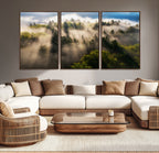 Tranquil Forest Scene Wall Art Canvas Print, Framed Moody Sunbeam Through Trees