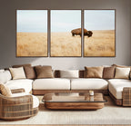 Buffalo Wall Art Canvas Print, Framed Western Wildlife Rustic Prairie Scene