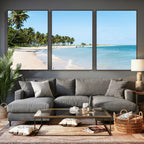 Palm Tree Coast Wall Art Canvas Print, Framed Island Getaway with Crystal Blue Water