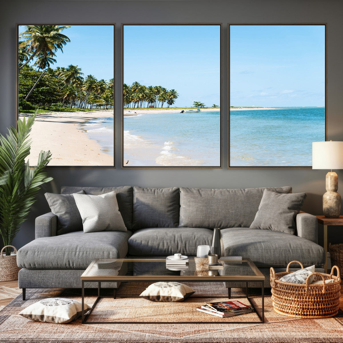 Palm Tree Coast Wall Art Canvas Print, Framed Island Getaway with Crystal Blue Water