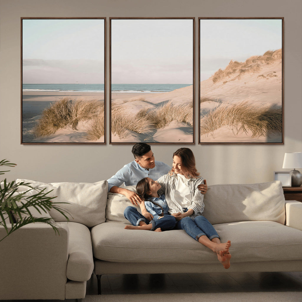 Beach Landscape Wall Art Canvas Print, Framed Sand Dune Photography, Minimalist Seascape Coastal Decor