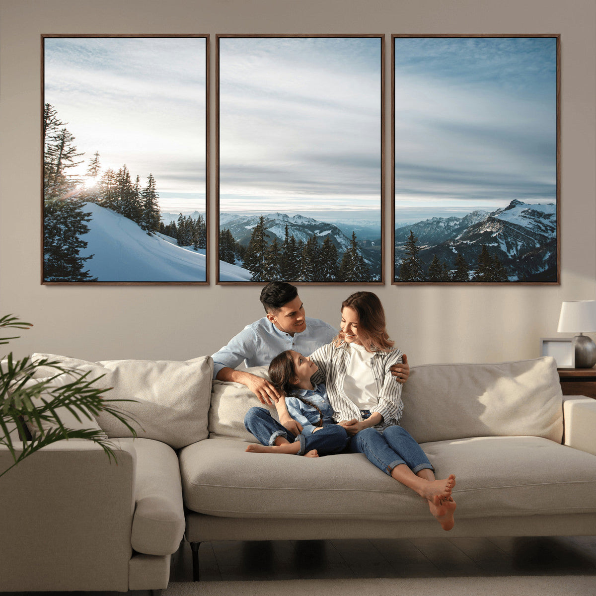 Snowy Mountains Wall Art Canvas Print, Framed Alpine Landscape Frosty Peaks Artwork