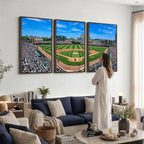 Wrigley Field Baseball Stadium Canvas Wall Art, Packed Crowd and Chicago Skyline