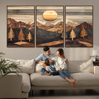 Wooden Mountain Layers Art | Rustic Pine Tree Landscape
