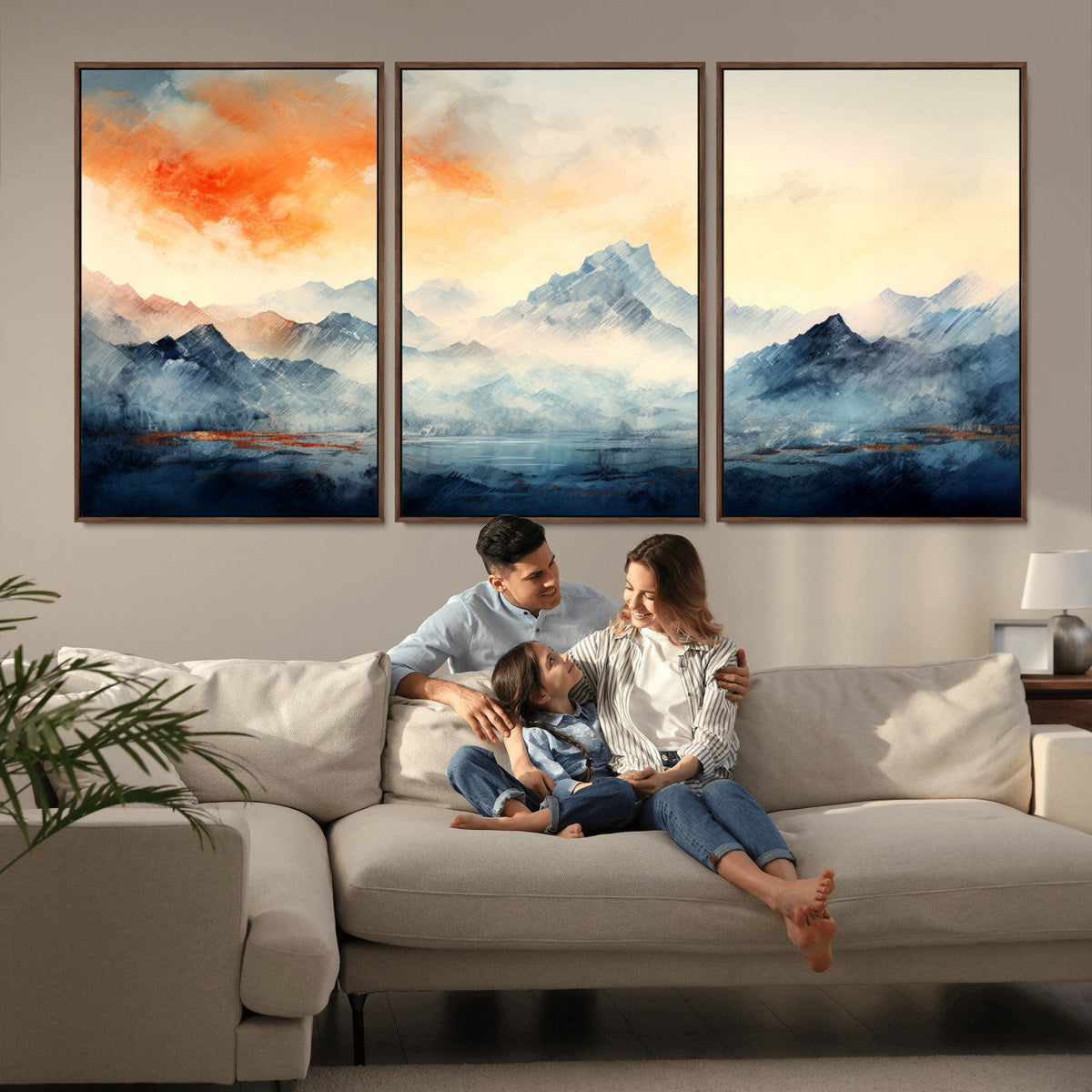 Warm Clouds Abstract Mountain Wall Art, Modern Landscape Canvas Print