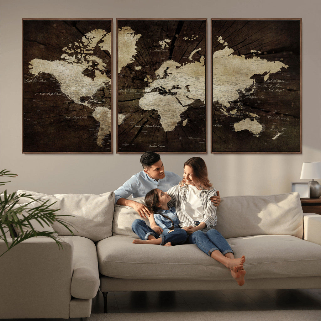 World Map Wall Art Canvas Print | Framed Travel Map Wall Art
