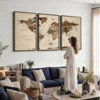 Vintage World Map Wall Art Canvas Print for Living Room, Office and Study
