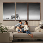 Elephant and Zebra Wall Art Canvas Print, Modern Artwork