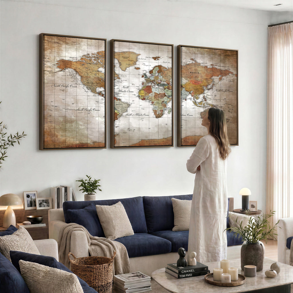 Vibrant Watercolor World Map Canvas Wall Art | Framed Travel Map