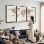 Framed Large World Map Canvas Print for Office Decor