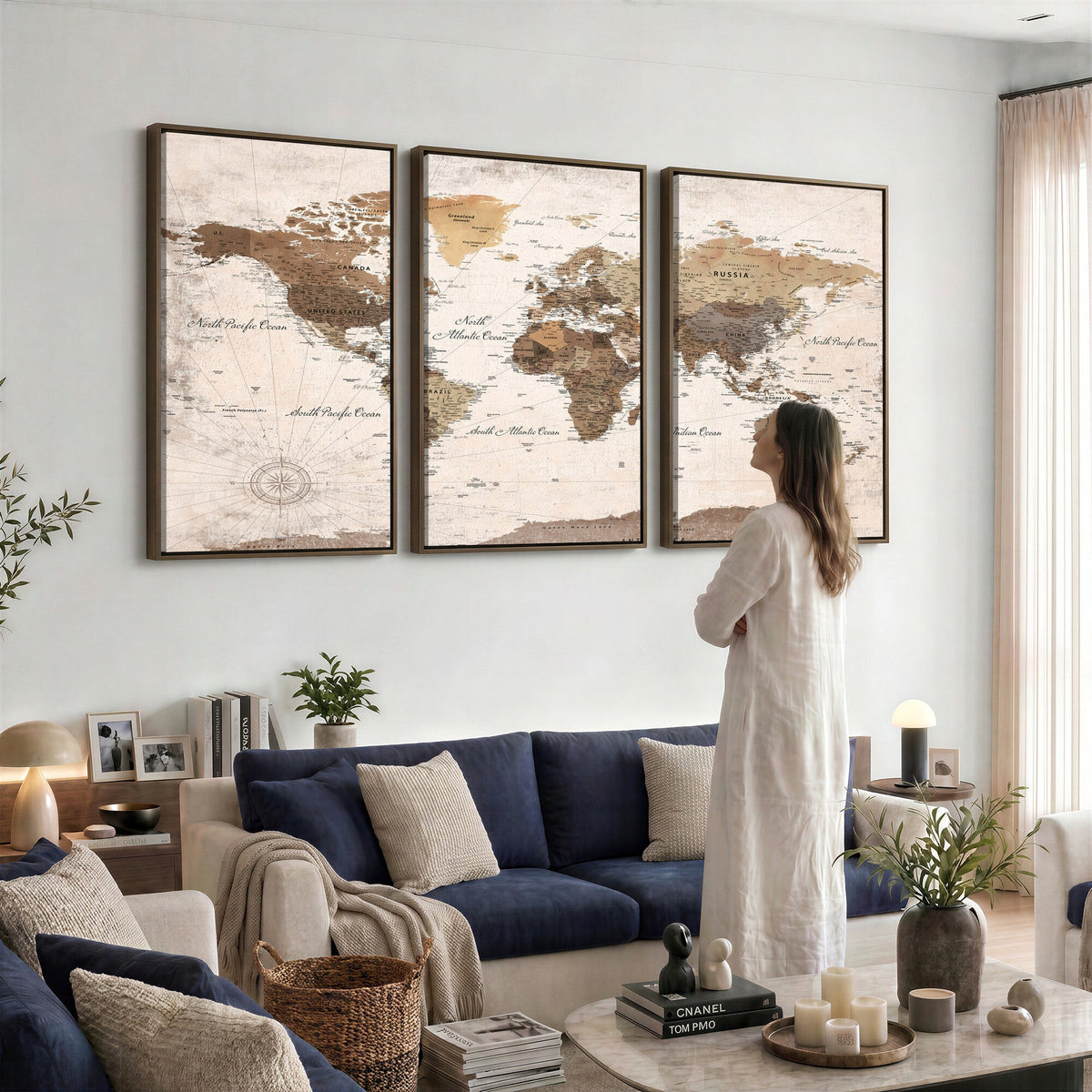 Modern World Map Canvas Print | Framed Travel Map Wall Art