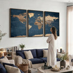 Navy Blue World Map Canvas Print | Framed Travel Map Wall Art