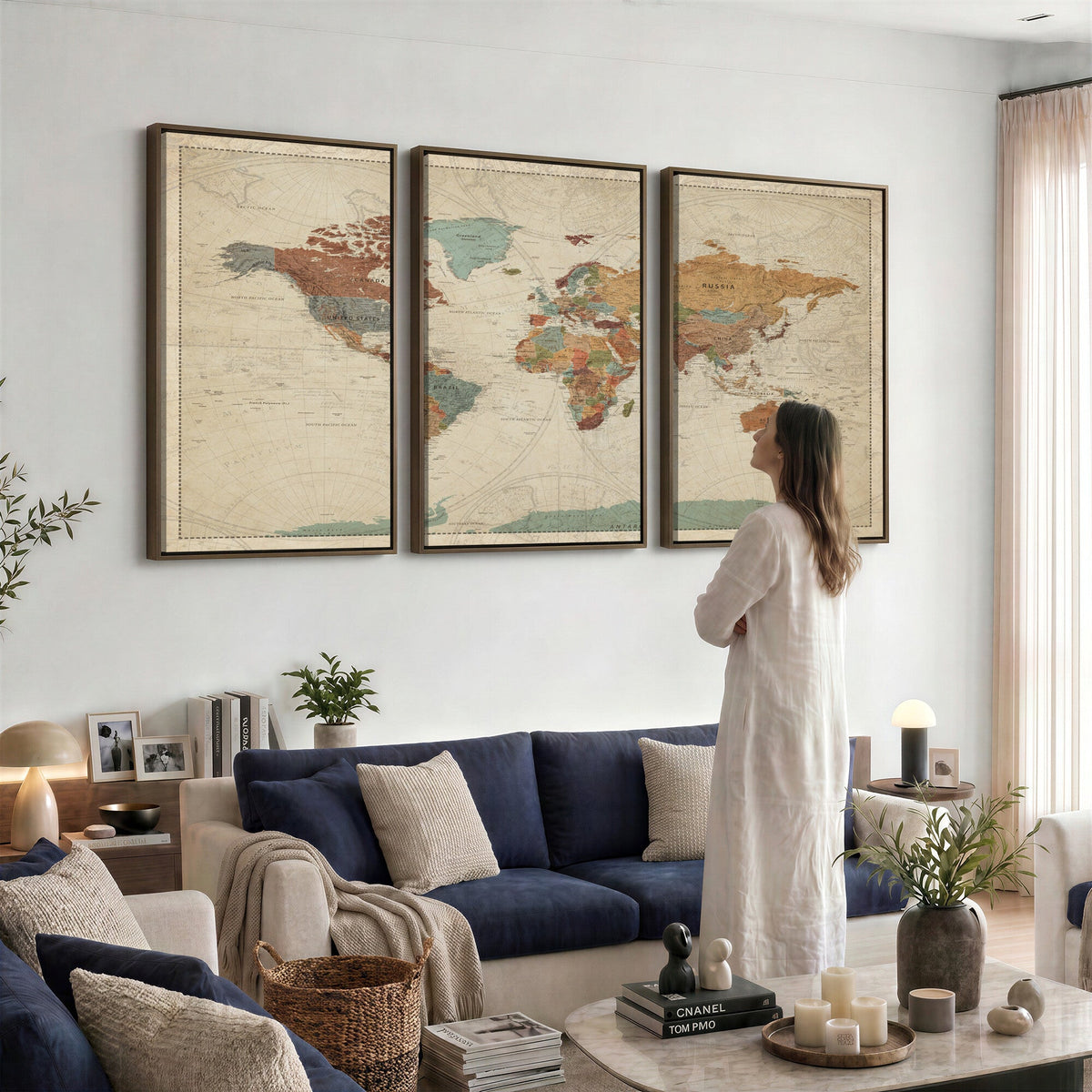 Vintage World Map Canvas Wall Art Print | Framed Modern World Map