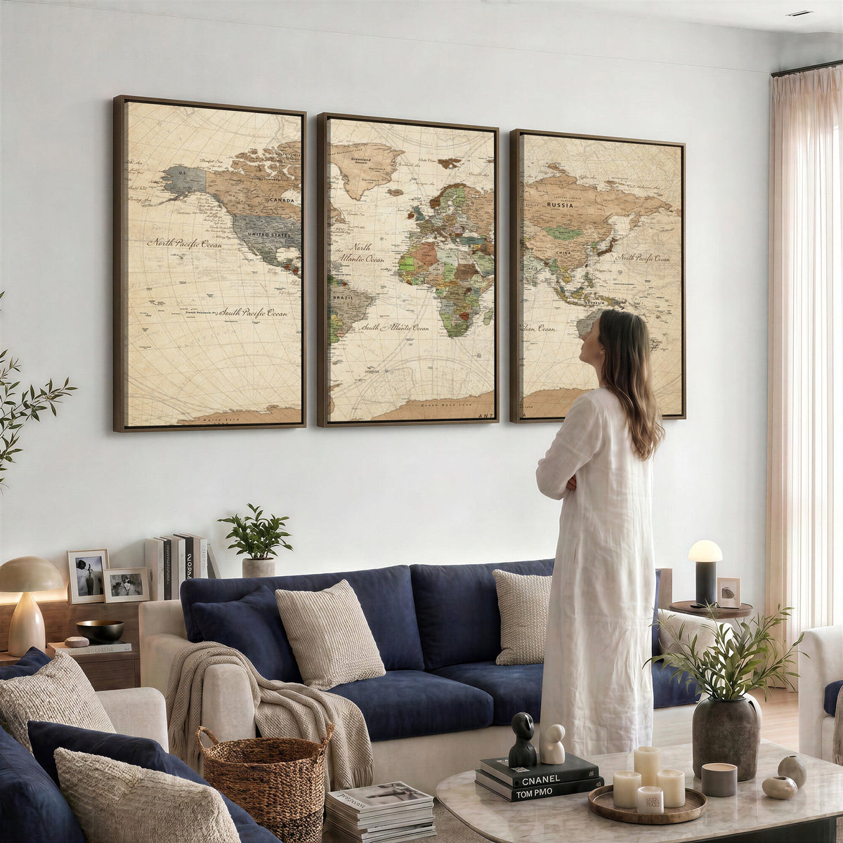 Framed World Map Wall Art for Home and Office Decor