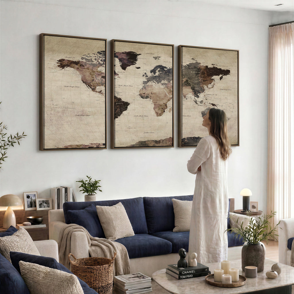 World Map Canvas Print, Detailed Map of the World, Adventure Gift for Couples and Anniversaries