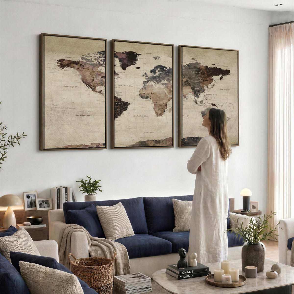 World Map Canvas Print, Detailed Map of the World, Adventure Gift for Couples and Anniversaries