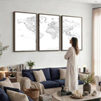 World Map Canvas Print, Framed Modern Detailed Map of the World for Home or Office