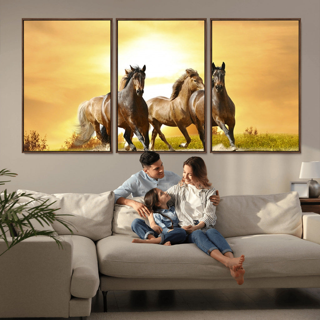 Wild Horses Wall Art Canvas Print, Framed Galloping Herd