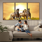 Wild Horses Wall Art Canvas Print, Framed Galloping Herd