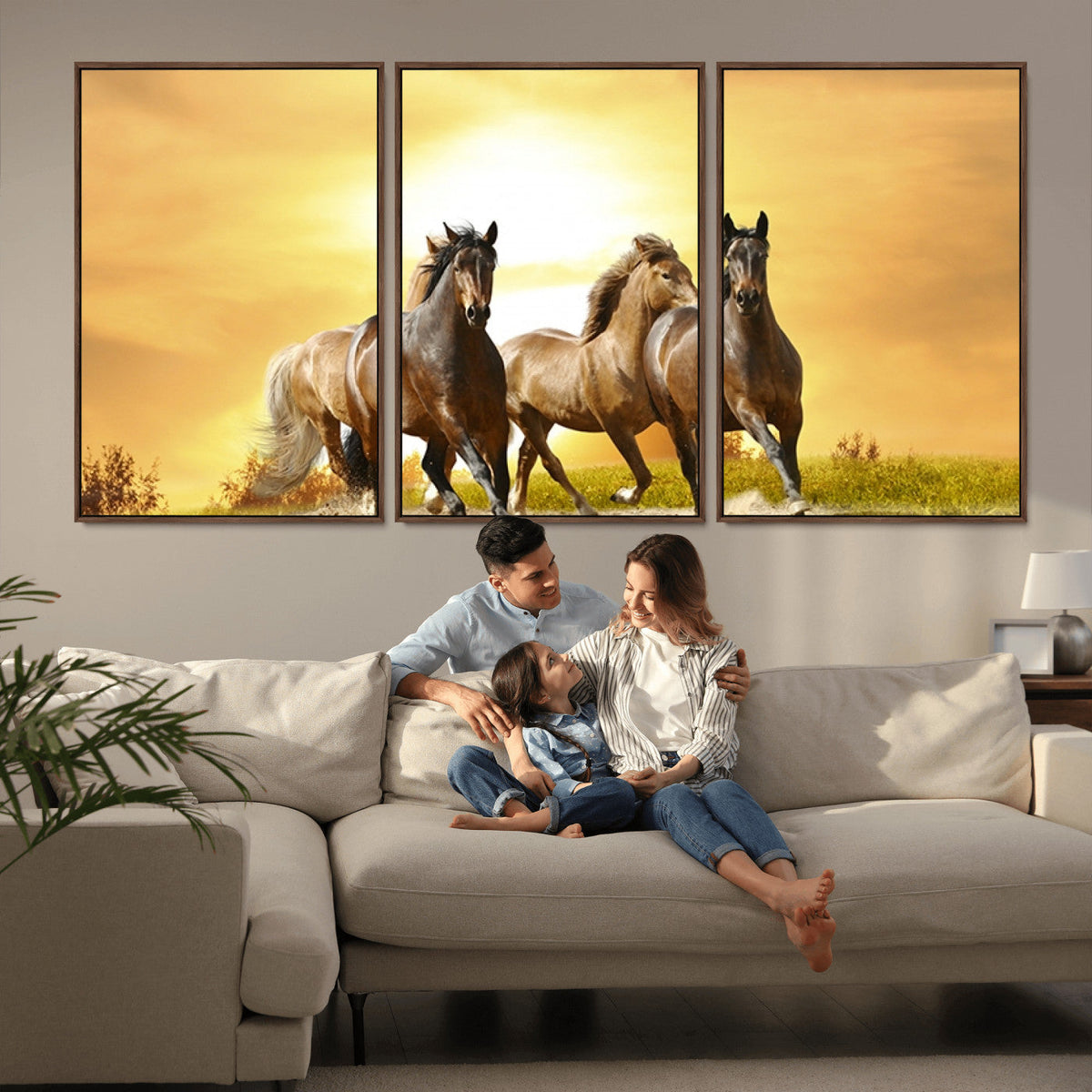 Wild Horses Wall Art Canvas Print, Framed Galloping Herd