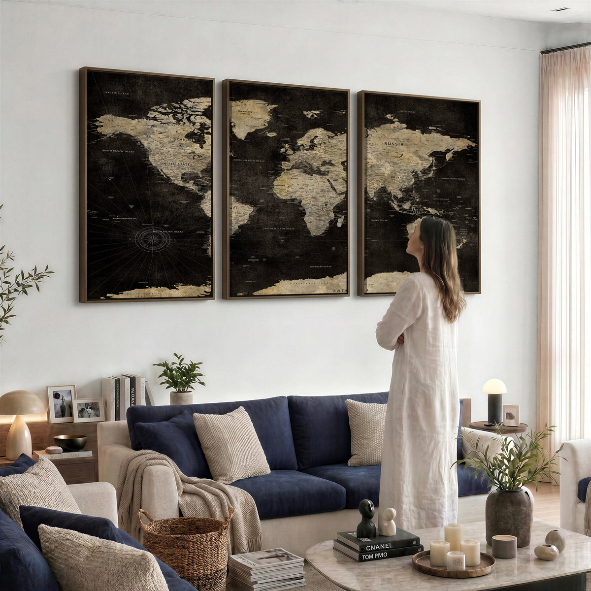 Push Pin World Map Canvas Wall Art Print, Interactive Travel Map