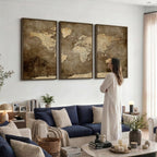 Dark Vintage World Map Canvas Wall Art Print, Antique Map Artwork