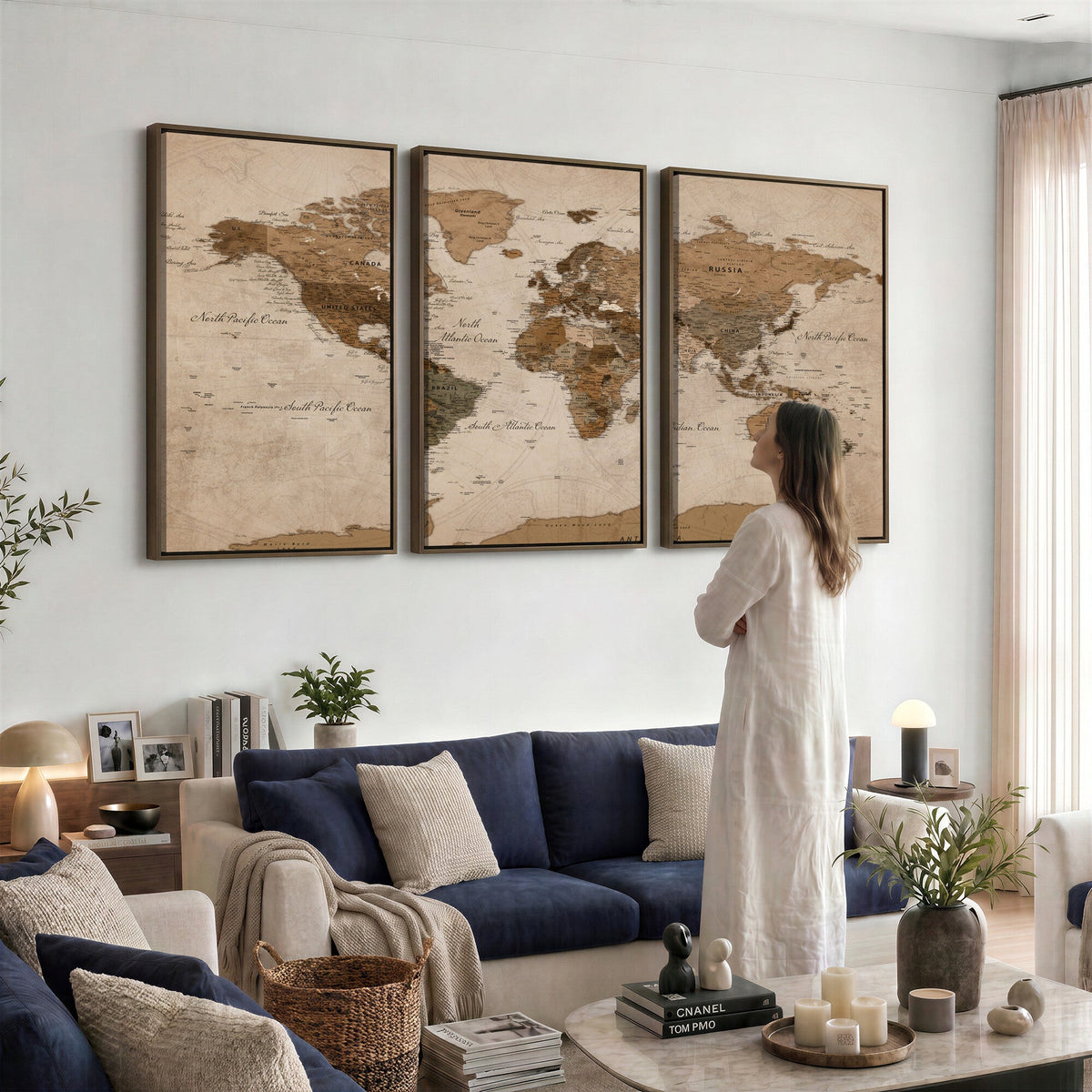World Map Canvas Wall Art Print, Detailed Global Map Artwork