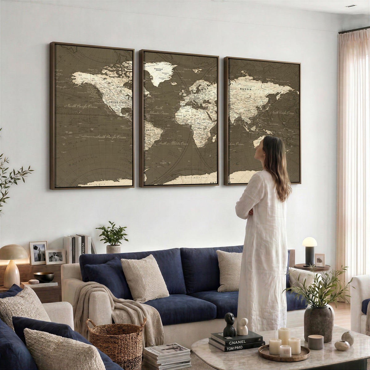 Vintage World Map Canvas Print | Framed Travel Map Wall Art for Couples