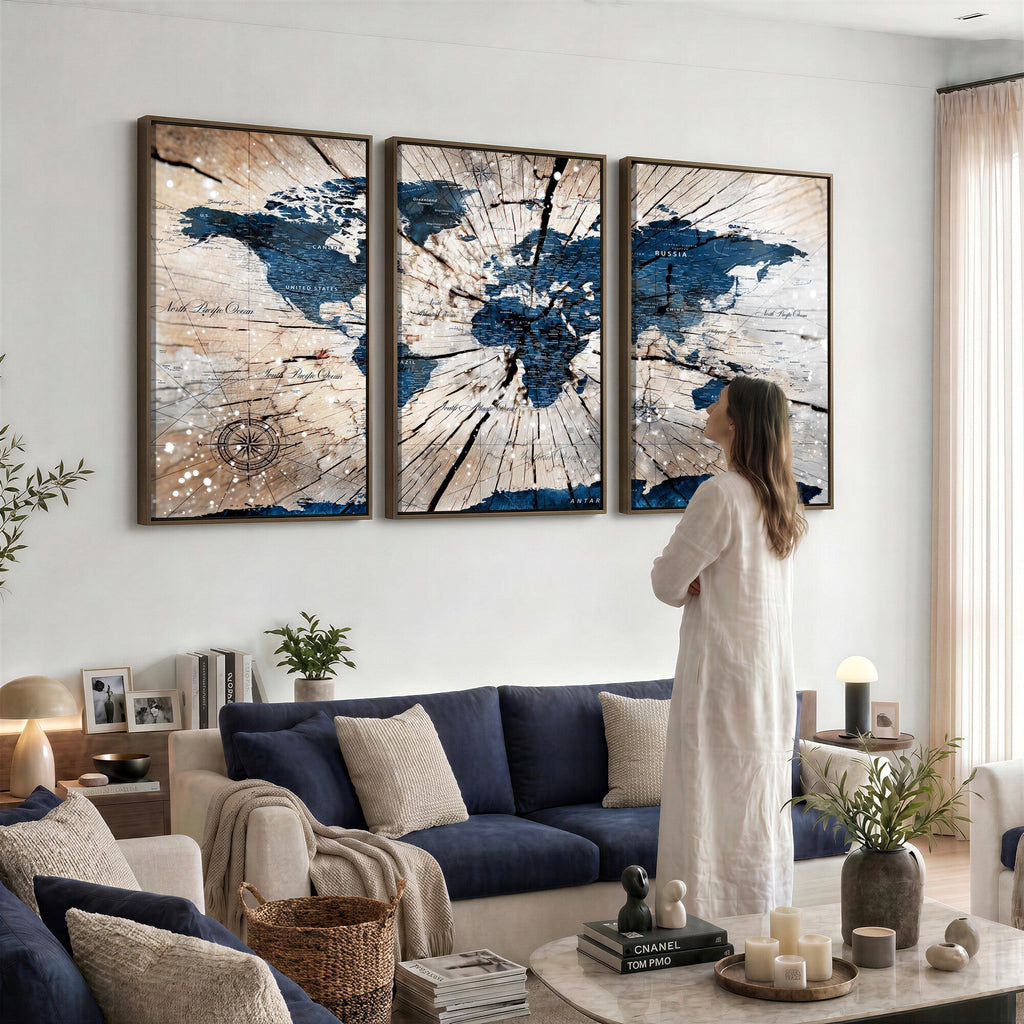 Rustic World Map Canvas Print | Framed Wall Art for Couples