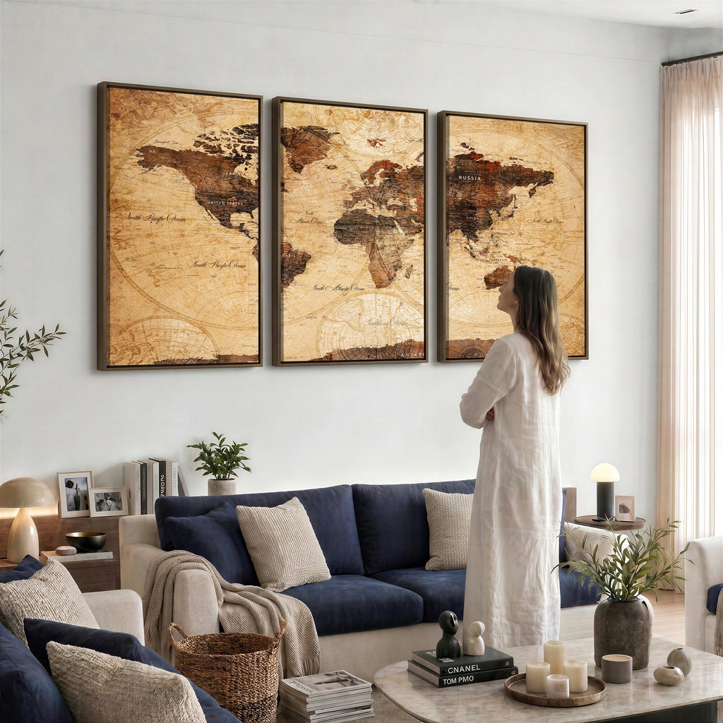 Modern Red and Gray World Map Canvas Print | Framed Wall Art