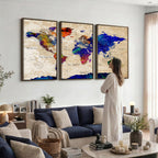 Watercolor World Map Canvas Print | Framed Wall Art for Couples