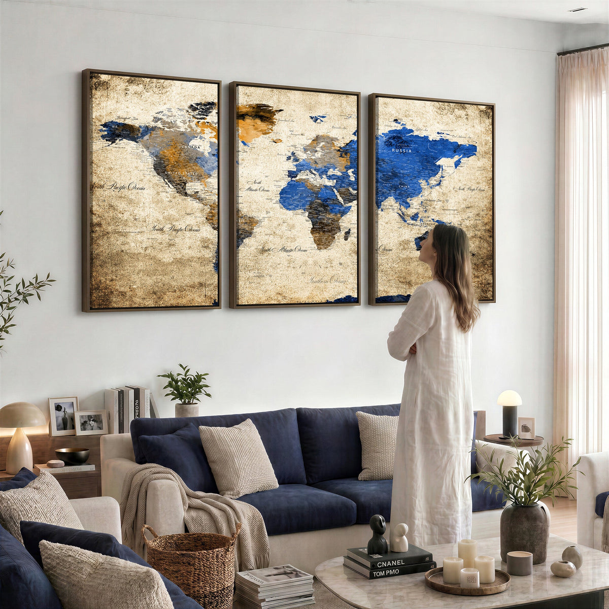 World Map Canvas Print | Colorful Abstract Travel Map, Framed Wall Art
