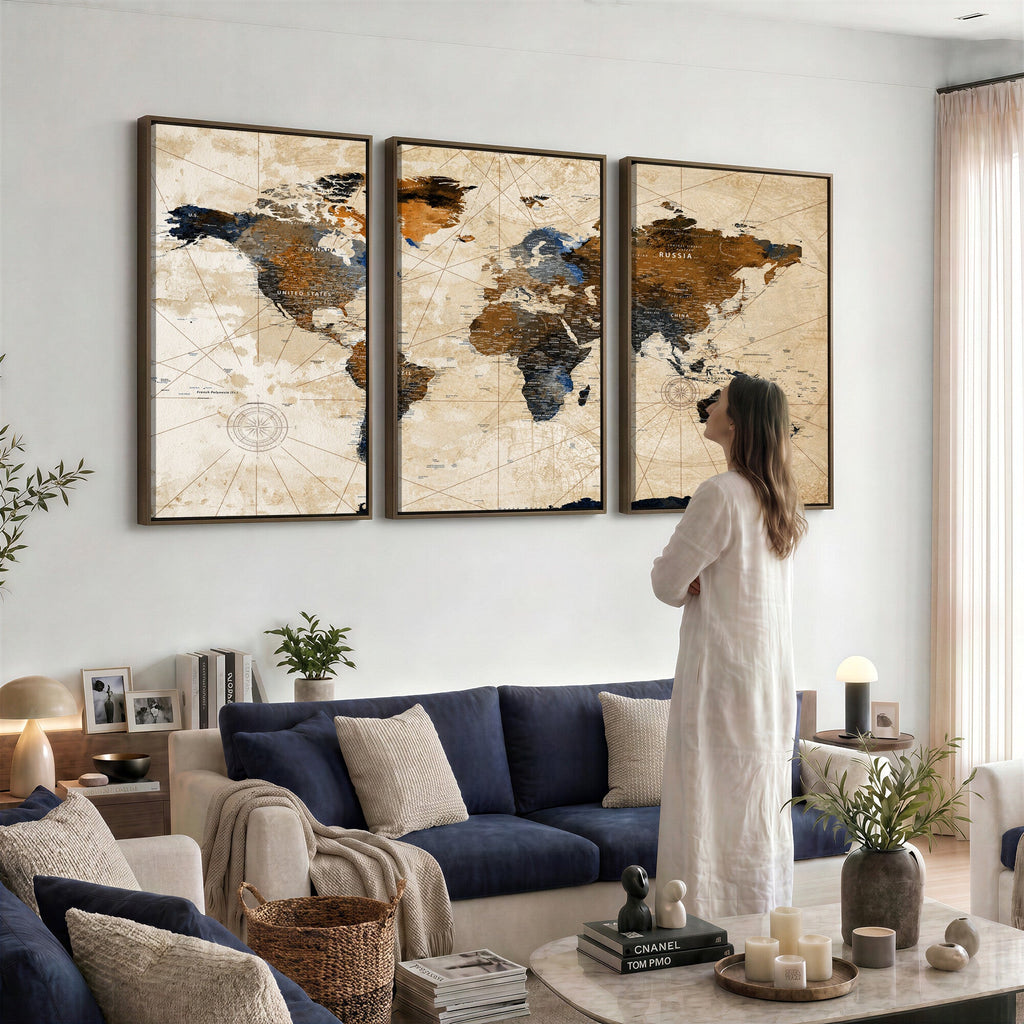 World Map Canvas Art Print | Framed Travel Map Wall Art